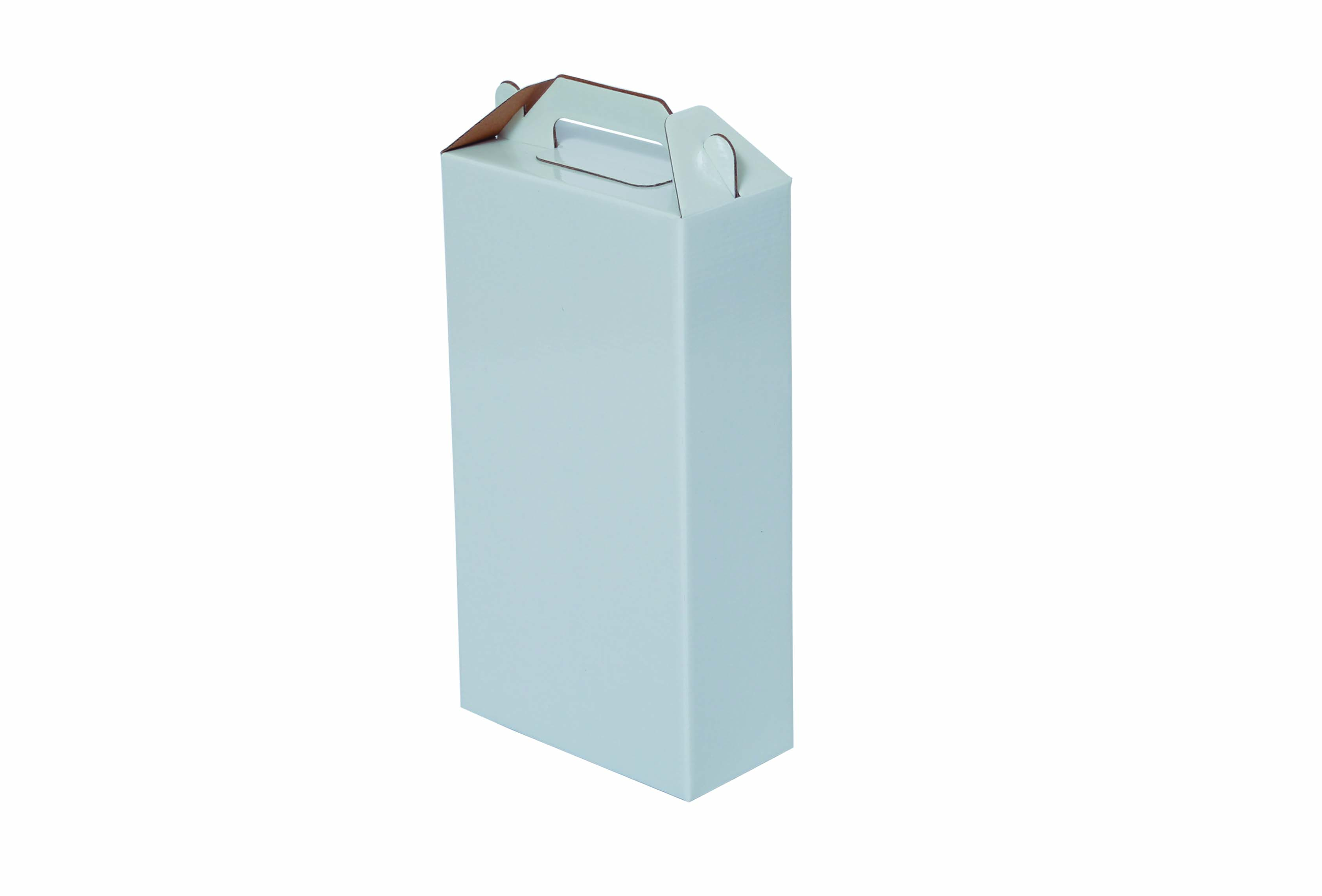 Caja para dos botellas lisas en microcorrugado acoplado a cartulina con brillo exterior