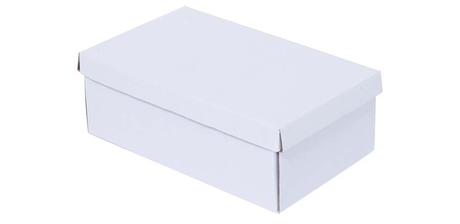 Caja Ordenadora tapa y base exterior blanco opaco e interior kraft en microcorrugado. Usos: zapatos, guardado.