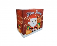 Cajas Felices Fiestas con diseo en microcorrugado acoplado a cartulina con brillo exterior
