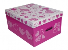 Caja ordenadora grande con diseo de corazones con brillo exterior. Usos: guardado ropa, regalos, archivos y otros.