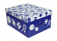 Caja ordenadora grande con diseo deportes con brillo exterior. Usos: guardado ropa, regalos, archivos y otros.