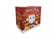 Cajas Felices Fiestas con diseo en microcorrugado acoplado a cartulina con brillo exterior