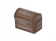 Caja cofre en cartulina con diseo smil madera. Usos: regalera, cumpleaos, golosinas, otros.