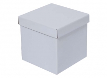 Caja cubo tapa y base lisas en microcorrugado acoplado a cartulina con brillo exterior. Usos: regalera, reg.empresariales, prendas, vajillas, flores, guardado, otros.