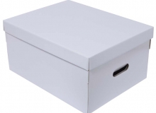 Caja ordenadora grande lisa en color blanco con brillo exterior. Usos: guardado ropa, regalos, archivos y otros.