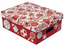 Caja ordenadora con diseo deportes con brillo exterior. Usos: guardado ropa, regalos, archivos y otros.