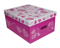 Caja ordenadora grande con diseño de corazones con brillo exterior. Usos: guardado ropa, regalos, archivos y otros.
